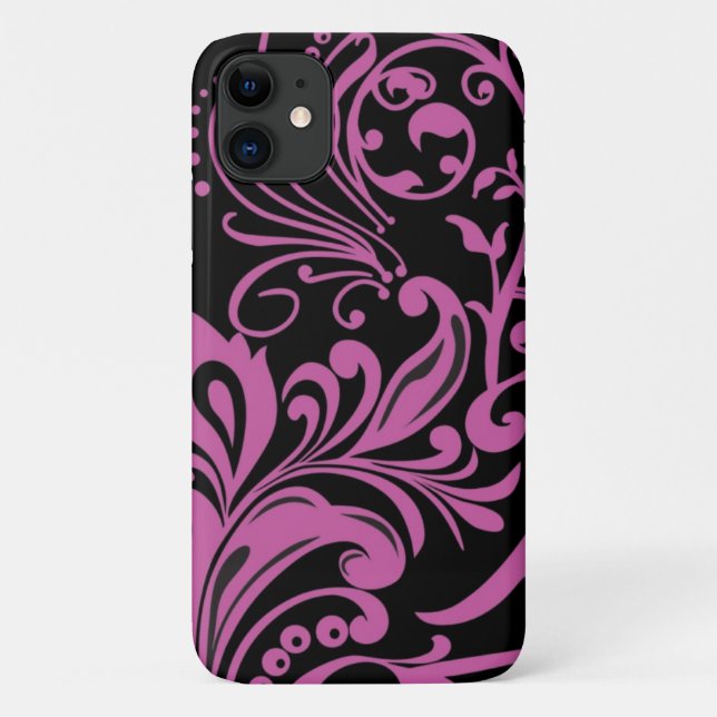 Pink Swirling Damask Pattern on Black Case-Mate iP iPhone Case (Back)
