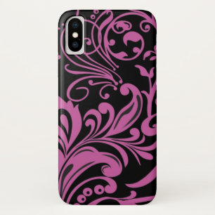 Pink Swirling Damask Pattern on Black Case-Mate iPhone Case