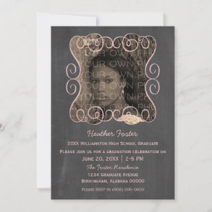 Pink Swirls Chalkboard Photo Graduation Invite