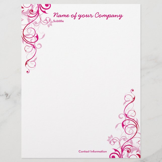 Pink Swirls Custom Letterhead (Front)