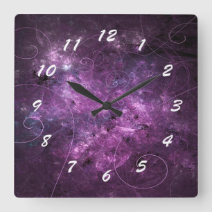 Pink Swirls Fractal Square Clock