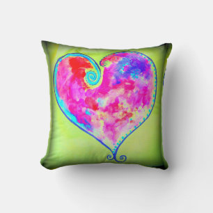 pink swirly heart green cushion