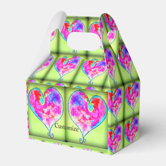 pink swirly heart green favour box (Front Side)