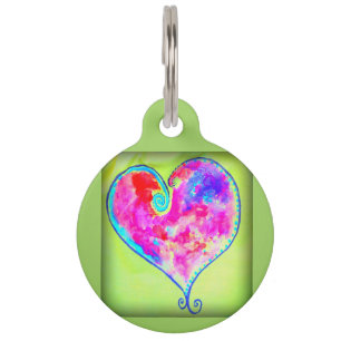 pink swirly heart pet tag
