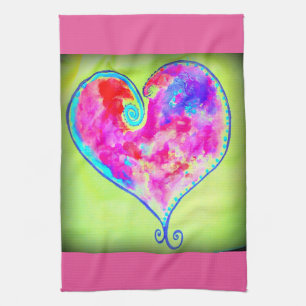 pink swirly heart tea towel
