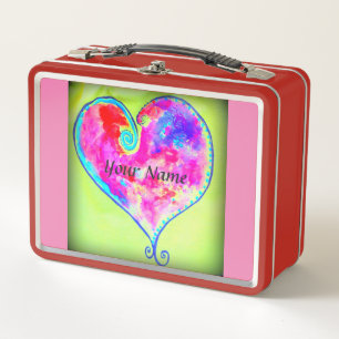 Pink swirly heart Thunder_Cove Metal Lunch Box