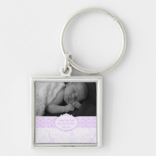 Pink Swirly Lace Baby Photo Key Ring