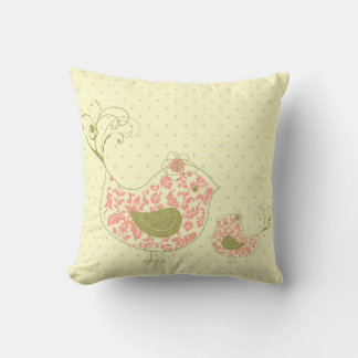 Pink Swirly Mum & Baby Bird  Whimsical Cushion