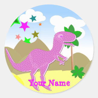 Pink T-Rex Dinosaur Name Stickers