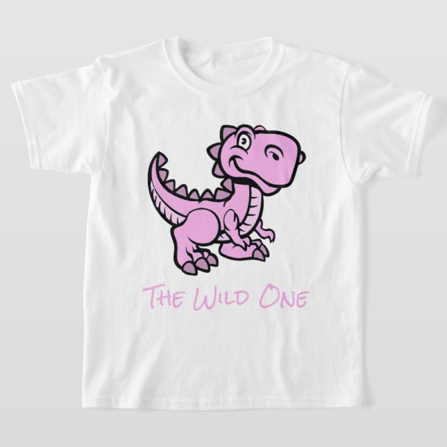 Pink T Rex Dinosaur Personalised Name T-Shirt (Laydown)