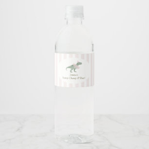 Pink T Rex Tutu Girl Birthday Water Bottle Labels