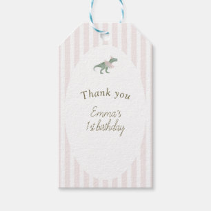 Pink T Rex Tutu Girl Rectangle Favor Tag