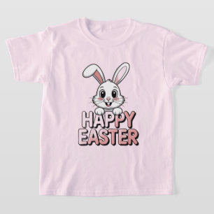 Pink T-Shirt Happy Easter White Bunny