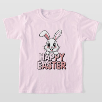 Pink T-Shirt Happy Easter White Bunny