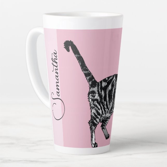 Pink Tabby Cat Cats Pink Girls Name Nursery Latte Mug (Left Angle)