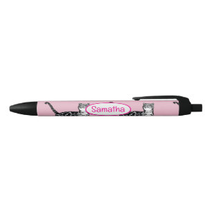 Pink Tabby Cat Cats Watercolor Girls Name Black Ink Pen