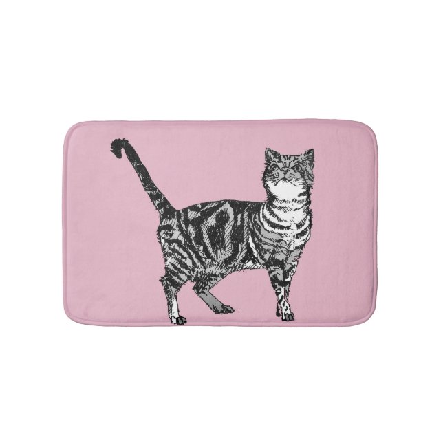 Pink Tabby Cat Pastel Girls Cats pets Bath Mat (Front)