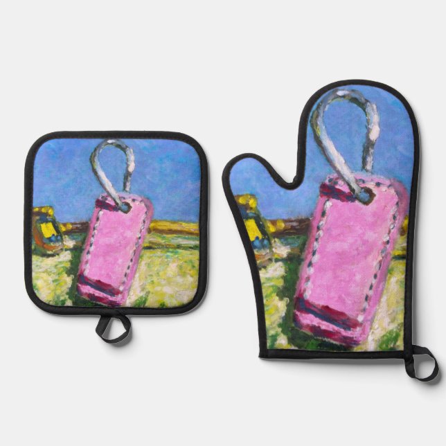 Pink Tag Oven Mitt & Pot Holder Set (Front)