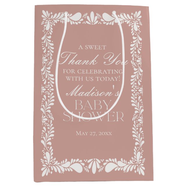 Pink Talavera Tile Fiesta Baby Shower Favours Medium Gift Bag (Front)