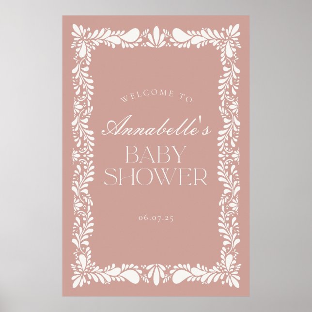 Pink Talavera Tile Fiesta Baby Shower Welcome Poster (Front)