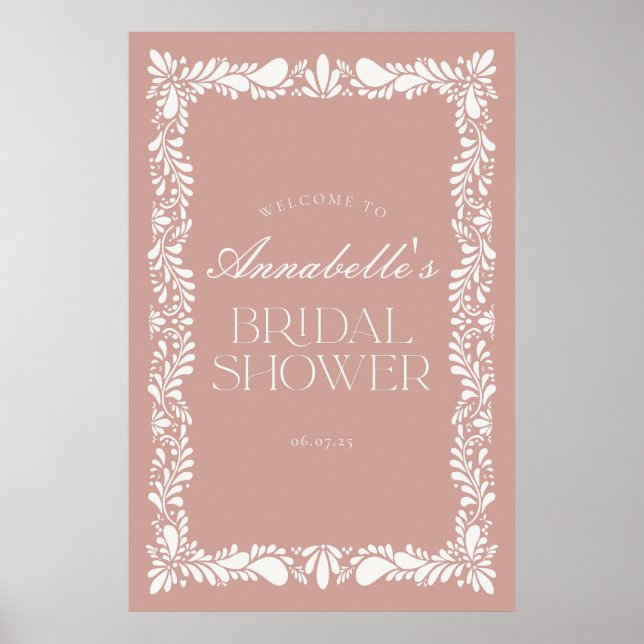 Pink Talavera Tile Fiesta Bridal Shower Welcome Poster (Front)