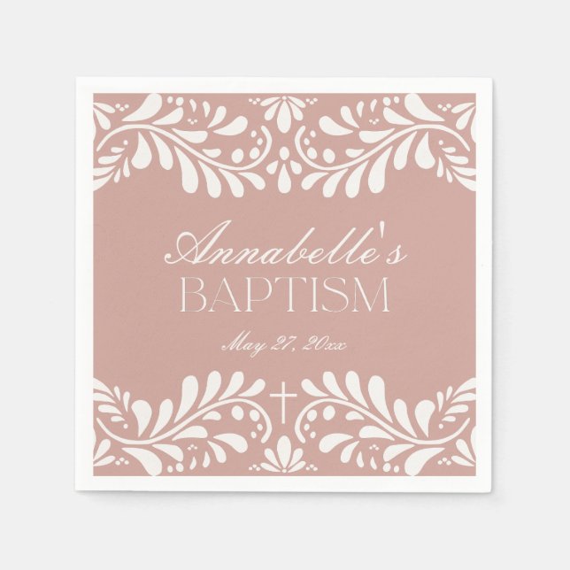 Pink Talavera Tile Spanish Fiesta Baptism Napkin (Front)