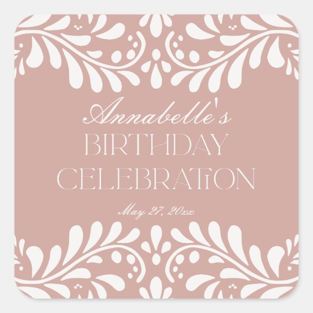 Pink Talavera Tile Spanish Fiesta Birthday Favour Square Sticker (Front)