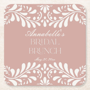 Pink Talavera Tile Spanish Fiesta Bridal Brunch Square Paper Coaster