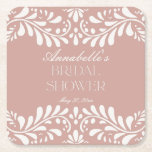 Pink Talavera Tile Spanish Fiesta Bridal Shower Square Paper Coaster<br><div class="desc">Everyone loves a fiesta! This collection is a stunning blend of elegance and cultural heritage, inspired by the traditional Mexican Clay Talavera tile patterns. The earthy dusty pink Terracotta floral border exudes sophistication and a touch of festive charm, making it perfect for your Spanish or Mexican inspired celebration. Whether you're...</div>