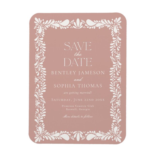 Pink Talavera Tile Spanish Fiesta Save the Date Magnet (Vertical)