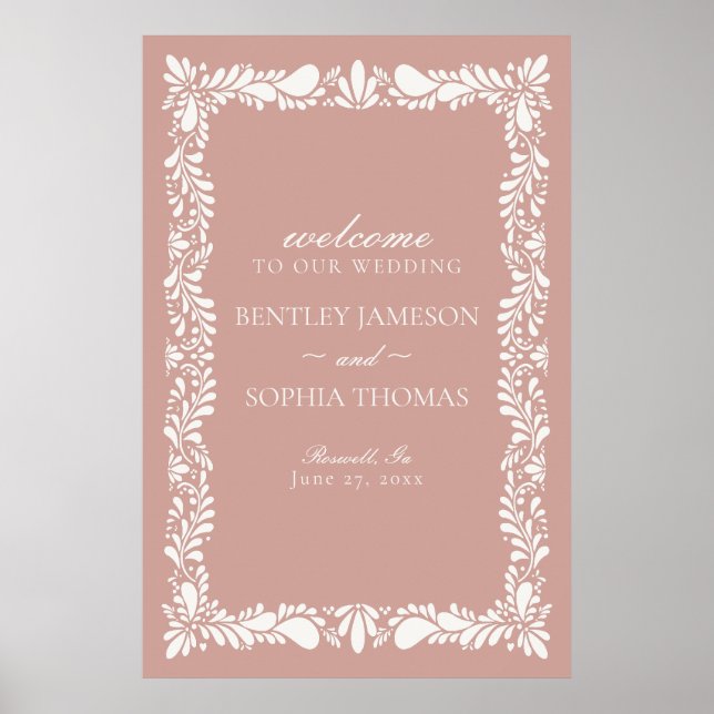 Pink Talavera Tile Spanish Fiesta Wedding Welcome Poster (Front)