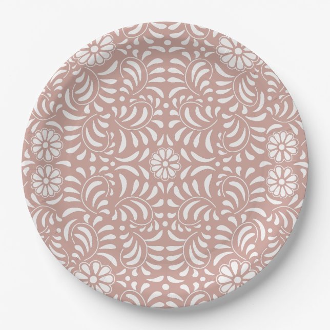 Pink Talavera Tile Spanish Style Fiesta Paper Plate (Front)