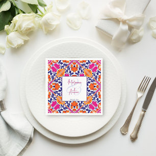 Pink talavera vintage Mexican wedding monogram Napkin