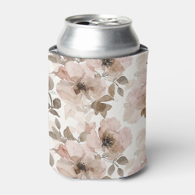 Pink Tan Floral Western Floral Can Cooler (Can Front)