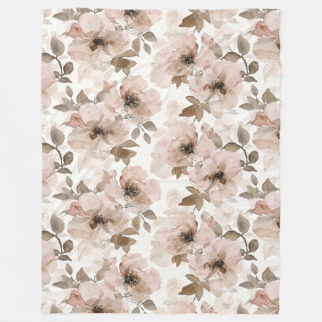 Pink Tan Floral Western Floral  Fleece Blanket (Front)