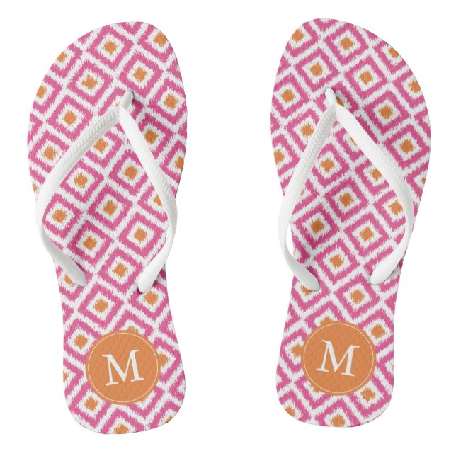 Pink Tangerine Ikat Pattern Monogrammed Jandals (Footbed)