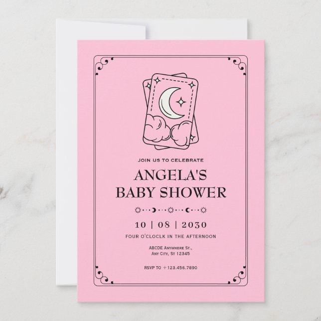 Pink tarot baby shower invitation (Front)