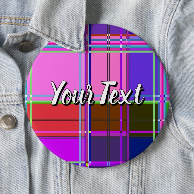 Pink tartan Fabric Pattern Cloth Madras 6 Cm Round Badge (In Situ)