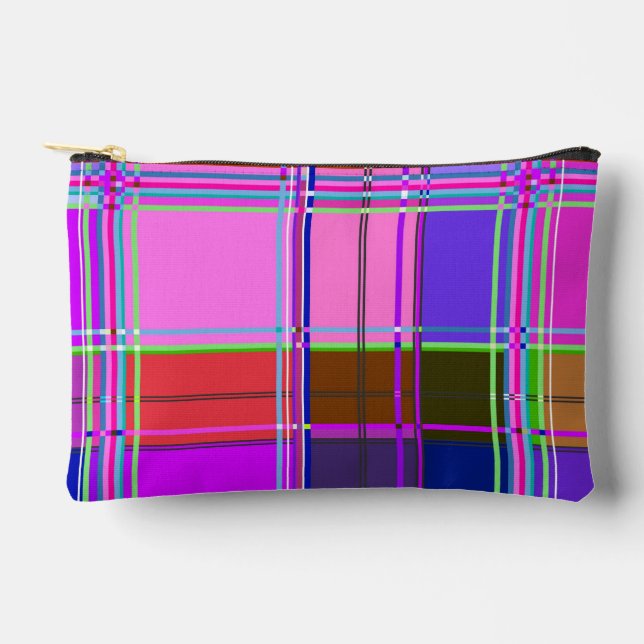 Pink tartan Fabric Pattern Cloth Madras Accessory Pouch (Front)