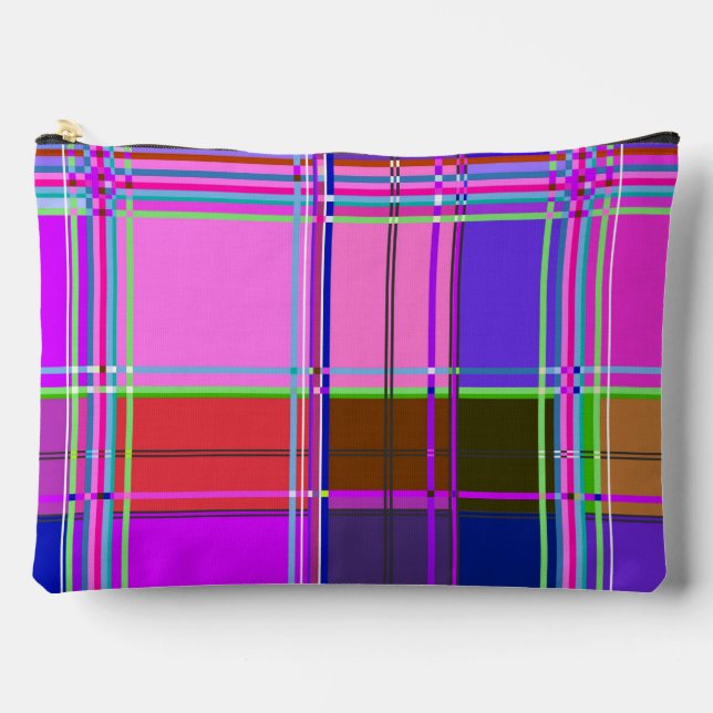 Pink tartan Fabric Pattern Cloth Madras Accessory Pouch (Front)