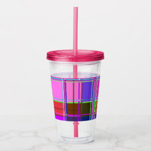 Pink tartan Fabric Pattern Cloth Madras Acrylic Tumbler