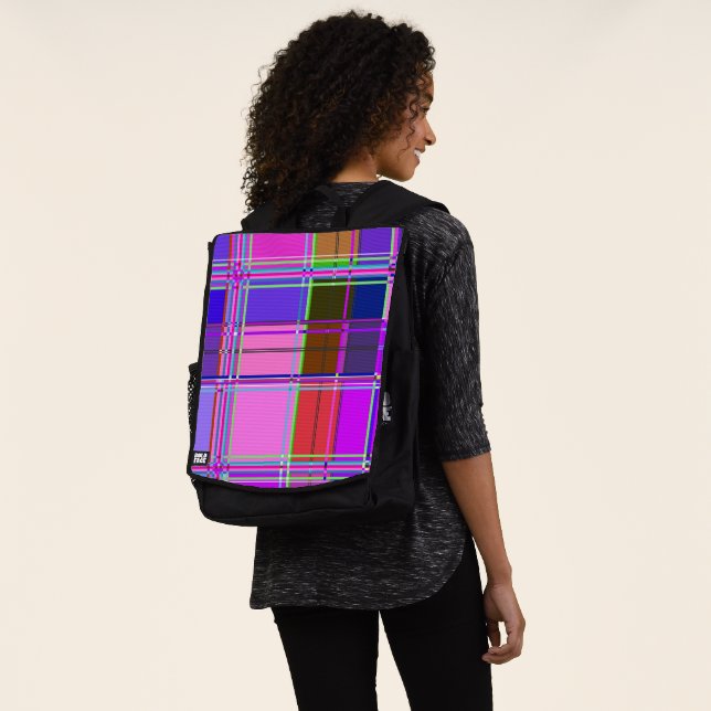 Pink tartan Fabric Pattern Cloth Madras Backpack (Worn)