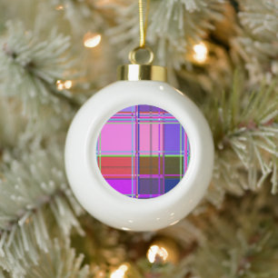 Pink tartan Fabric Pattern Cloth Madras Ceramic Ball Christmas Ornament