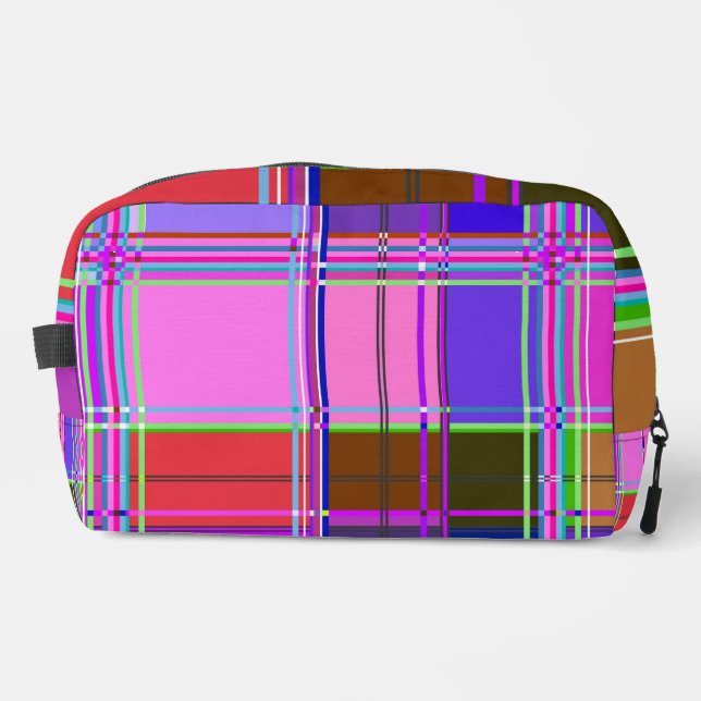 Pink tartan Fabric Pattern Cloth Madras Dopp Kit (Front)