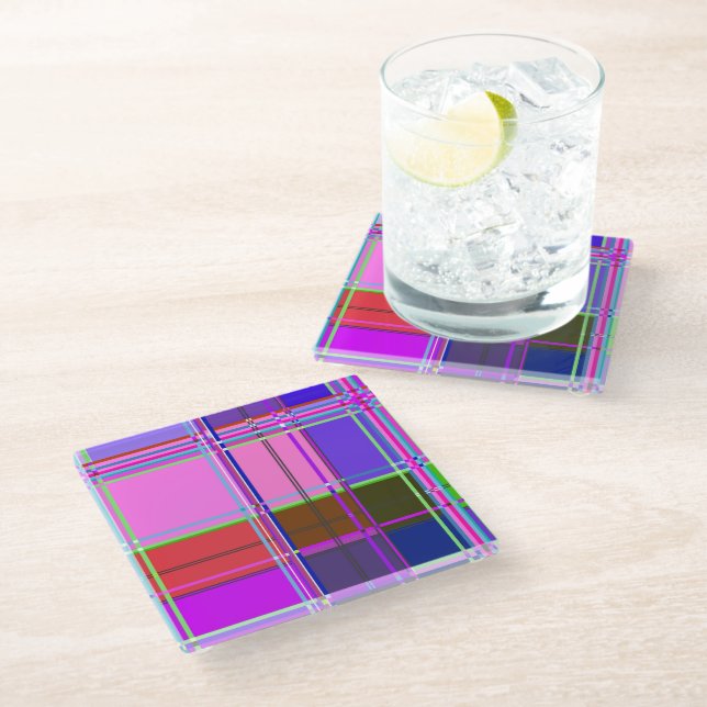 Pink tartan Fabric Pattern Cloth Madras Glass Coaster (Angled)