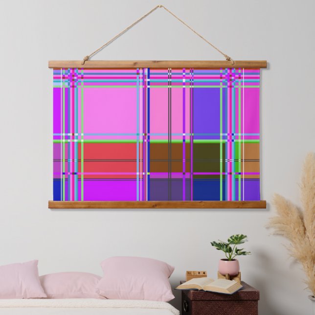 Pink tartan Fabric Pattern Cloth Madras Hanging Tapestry (Bedroom)