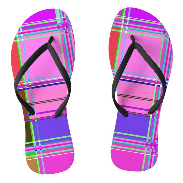 Pink tartan Fabric Pattern Cloth Madras Jandals (Footbed)