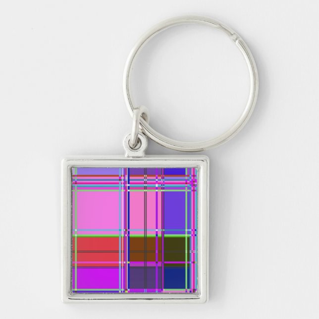 Pink tartan Fabric Pattern Cloth Madras Key Ring (Front)