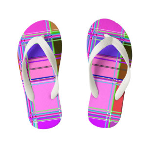 Pink tartan Fabric Pattern Cloth Madras Kid's Jandals