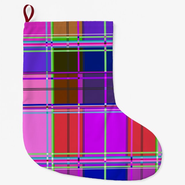 Pink tartan Fabric Pattern Cloth Madras Large Christmas Stocking (Front)